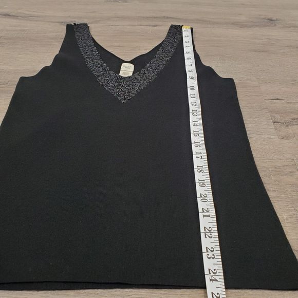 Garnet Hill Sequin Sparkly Vneck Tank Top Silk Blend Black Sz S Beaded - Picture 7 of 9